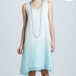 Eileen Fisher Ombre Linen Gauze Dress White and Light Blue Midi Dress
